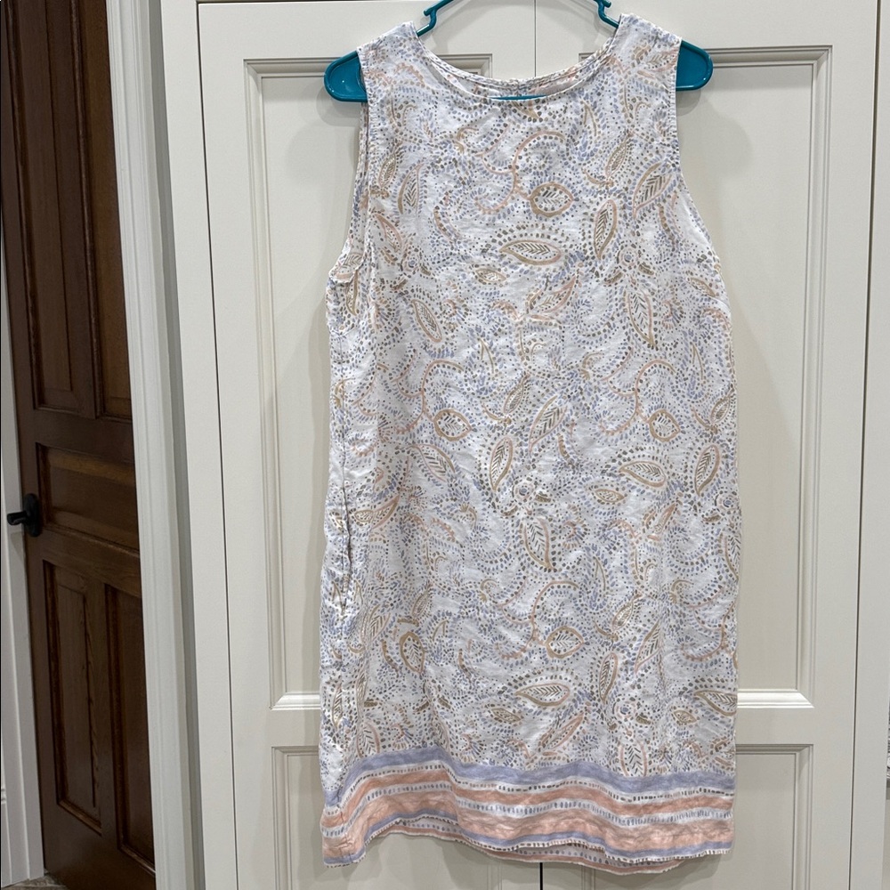 Rachel Ashwell 100% Linen Dress. White Paisley shift sleeveless. Size XL.